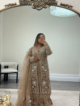Load image into Gallery viewer, Soraya inspired diamonte 3 piece suit with cotton net duppata and crush silk inner