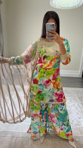 Jazmin inspired embroidered lawn suit  print with cotton net duppata
