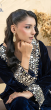 Load image into Gallery viewer, Design 2 Morrored Velvet Embroidered on trend kaftan with trouser and dupatta