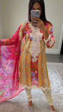 Load image into Gallery viewer, Maria B inspired embroidered lawn suit colourful print with chiffon duppata