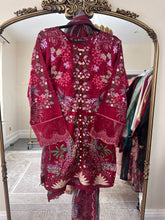 Load image into Gallery viewer, Maria B inspired embroidered lawn suit maroon floral with chiffon duppata