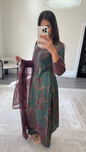 Load image into Gallery viewer, Maria B inspired embroidered lawn suit green and plum