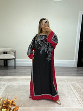 Load image into Gallery viewer, Black and pink  kaftan style long shirt with khadi net duppata and wide leg trouser
