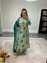 Load image into Gallery viewer, Volume 2 Winter printed lilen suits with lace details and cheddar duppata. Shirt with trouser and duppata winter prints Asian casual suit (immediate dispatch)