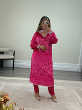 Load image into Gallery viewer, Black/pink velvet embroidered suit with velvet trouser and chiffon duppata