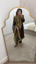 Load image into Gallery viewer, Black silk floral embroidered 3 piece suit with silk duppata