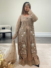 Load image into Gallery viewer, Soraya inspired diamonte 3 piece suit with cotton net duppata and crush silk inner