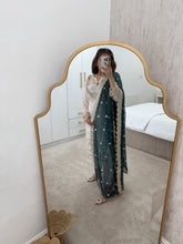 Load image into Gallery viewer, Chiffon suit with embroidery and contrast green duppata