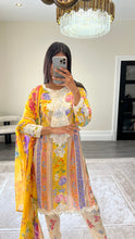 Load image into Gallery viewer, Maria B inspired embroidered lawn suit colourful print with chiffon duppata