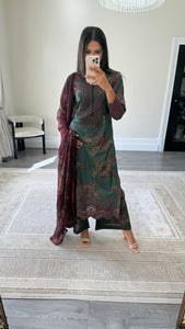 Maria B inspired embroidered lawn suit green and plum