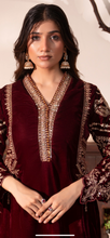 Load image into Gallery viewer, Design 3 Velvet Embroidered coord with plazzo trouser