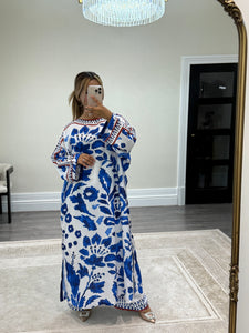 Printed long kaftan with trouser 2 piece set