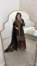 Load image into Gallery viewer, Black Organza embellished 3 piece suit with wide leg silk trouser Eid collection party wear