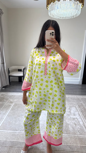 Polka lawn printed coord set with shirt and trouser Asian clothing