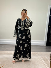 Load image into Gallery viewer, Cotton silk kaftan style 2 piece with embellishments and cotton silk trouser. Eid collection. Party wear.