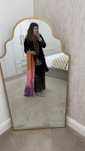 Load image into Gallery viewer, Purple velvet embroidered suit with sequin embroidery and embellishments. Chiffon duppata. Eid and party wear.