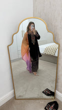 Load image into Gallery viewer, Purple velvet embroidered suit with sequin embroidery and embellishments. Chiffon duppata. Eid and party wear.