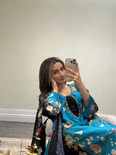 Load image into Gallery viewer, Silk 3 piece suit lulusar inspired with handwork on neckline. Kameez suit.