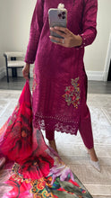 Load image into Gallery viewer, Maria B Inspired  embroidered chikankari lawn suit with silk duppata