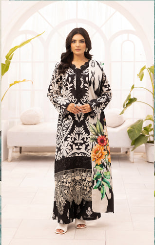 Khaddar 3 piece suit with Khaddar duppata light Black and White