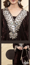 Load image into Gallery viewer, Design 2 Morrored Velvet Embroidered on trend kaftan with trouser and dupatta