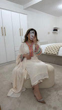 Load image into Gallery viewer, Cotton silk handwork suit in  off white with colourful embroidery and silk duppata