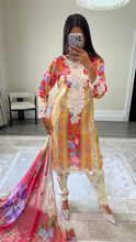 Load image into Gallery viewer, Maria B inspired embroidered lawn suit colourful print with chiffon duppata