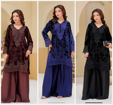 Load image into Gallery viewer, Velvet Embroidered coord with plazzo trouser