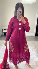 Load image into Gallery viewer, Maria B Inspired  embroidered chikankari lawn suit with silk duppata