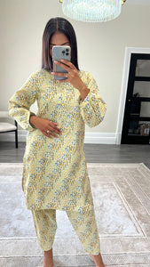 Poly cotton printed 2 piece coord with shirt and trouser.