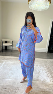 Poly cotton printed 2 piece coord with shirt and trouser.
