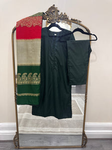 Dhanak 3 piece suit with shawl duppata Green