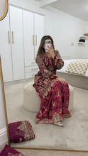 Load image into Gallery viewer, Pink Organza embellished 3 piece suit with wide leg silk trouser Eid collection party wear