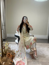 Load image into Gallery viewer, Black/ white chiffon embroidered suit with sequin embroidery and embellishments. Chiffon duppata. Eid and party wear.
