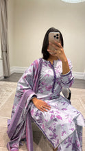 Load image into Gallery viewer, Winter printed dhanak suits with lace details and cheddar duppata. Shirt with trouser and duppata winter prints Asian casual suit (immediate dispatch)