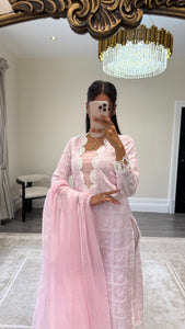 Chikankari 3 piece suit with crinkle duppata