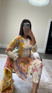 Maria B inspired embroidered lawn suit colourful print with chiffon duppata