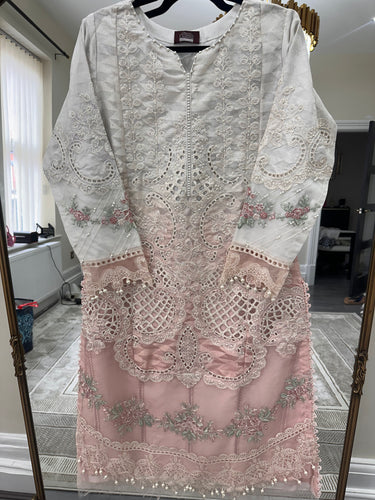 Maria B inspired lawn with a touch or pink  embroidered 3 piece suit with organza duppata