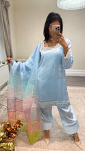 Load image into Gallery viewer, silk diamonte 3 piece suit with organza duppata
