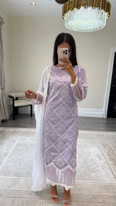Chikankari 3 piece suit with crinkle duppata