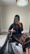 Load image into Gallery viewer, Black lawn embroidered lawn suit with cotton net duppata