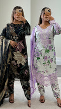 Load image into Gallery viewer, Maria B inspired embroidered lawn suit 2 colours black and lilac
