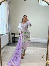 Load image into Gallery viewer, Maria B inspired embroidered lawn suit 2 colours black and lilac