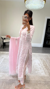Chikankari 3 piece suit with crinkle duppata