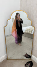 Load image into Gallery viewer, Purple velvet embroidered suit with sequin embroidery and embellishments. Chiffon duppata. Eid and party wear.