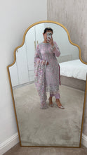 Load image into Gallery viewer, Defective Lilac / silver cotton net embroidered suit with cotton net duppata and crepe trouser (Copy)