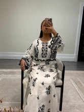 Load image into Gallery viewer, Cotton silk kaftan style 2 piece with embellishments and cotton silk trouser. Eid collection. Party wear.