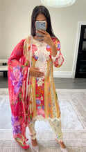 Load image into Gallery viewer, Maria B inspired embroidered lawn suit colourful print with chiffon duppata