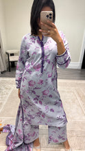 Load image into Gallery viewer, Winter printed dhanak suits with lace details and cheddar duppata. Shirt with trouser and duppata winter prints Asian casual suit (immediate dispatch)