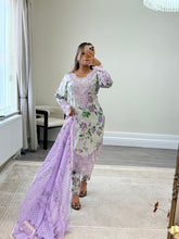 Load image into Gallery viewer, Maria B inspired embroidered lawn suit 2 colours black and lilac